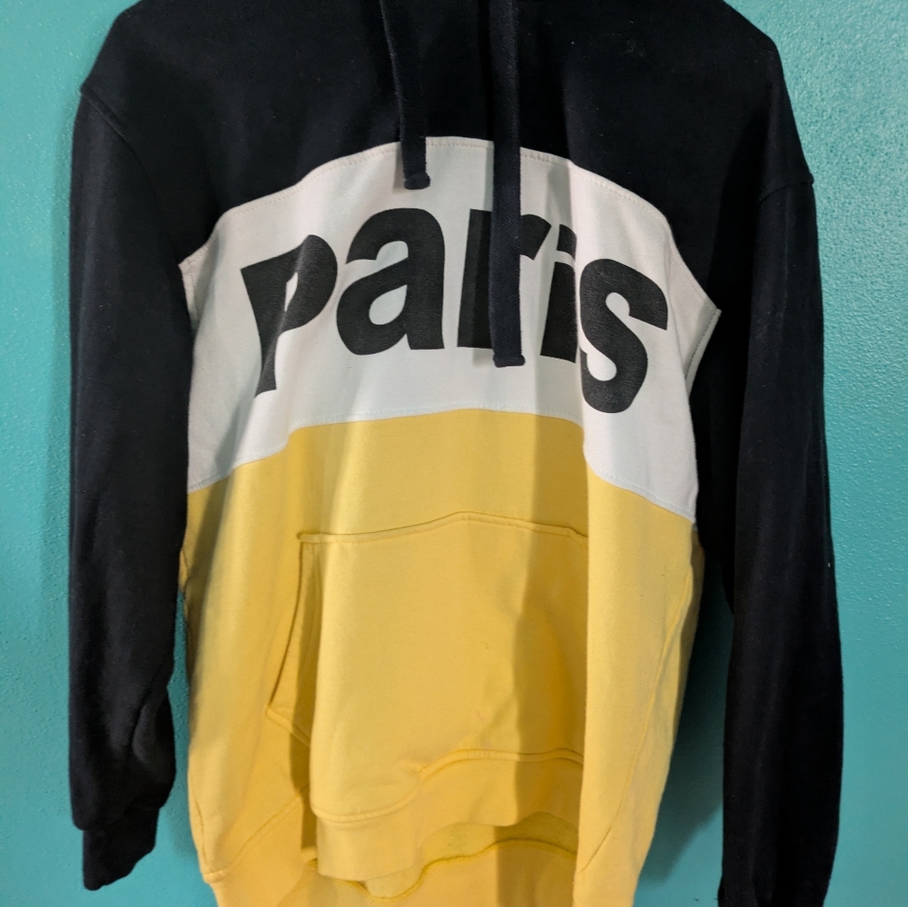 Aris Black,‎ White & Yellow 'Paris' Colorblock Pullover Hoodie